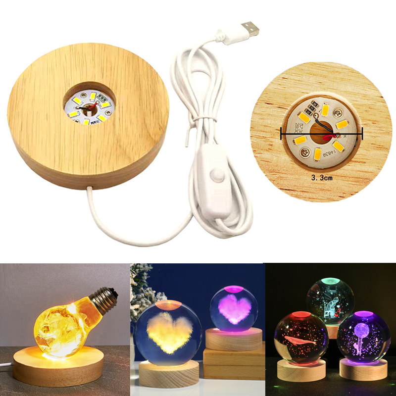 Lighting Decoration Stand - เรซิ่นศิลปะจอแสดงผลรอบไม้ที่มีสีสันไฟ LED ไม้โคมไฟกลางคืนฐานสําหรับ DIY อีพ็อกซี่เรซินแม่พิมพ์ฐานตกแต่งบ้าน