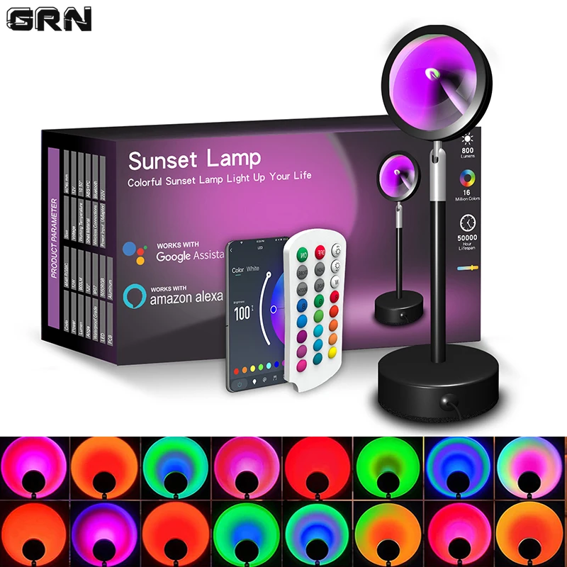 Touch Dimmer Lamp - โคมไฟ LED อัจฉริยะสำหรับพระอาทิตย์ตกดินเปลี่ยนสีได้ควบคุมด้วยแอปบลูทูธซิงค์เพลงสำหรับการออกอากาศผ่านเครือข่ายห้องนอนการตกแต่งบ้านโคมไฟสีรุ้ง