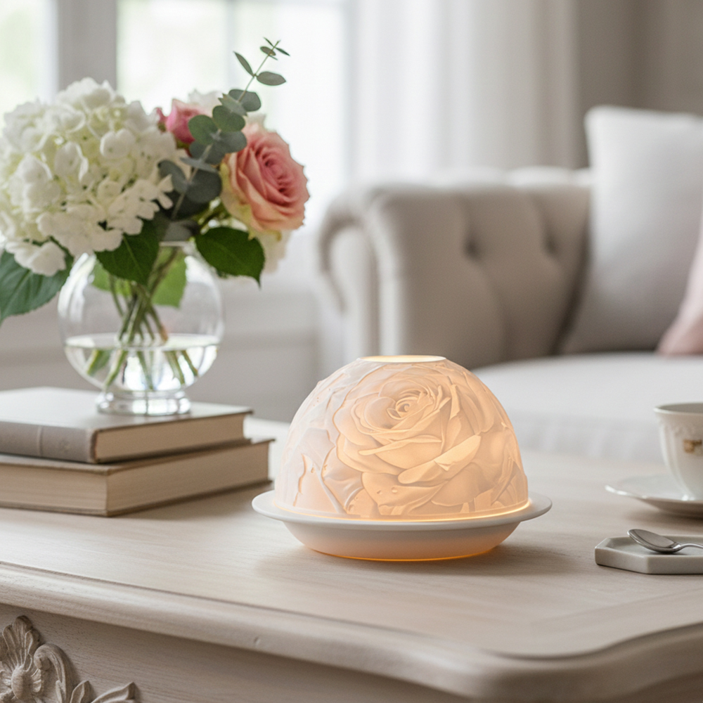 Lighting Decor For Living Room - เชิงเทียนพอร์ซเลนลายกุหลาบสุดหรู ให้แสงอบอุ่น เหมาะสำหรับห้องนั่งเล่น ห้องนอน ตกแต่งงานแต่งงาน สร้างบรรยากาศโรแมนติก