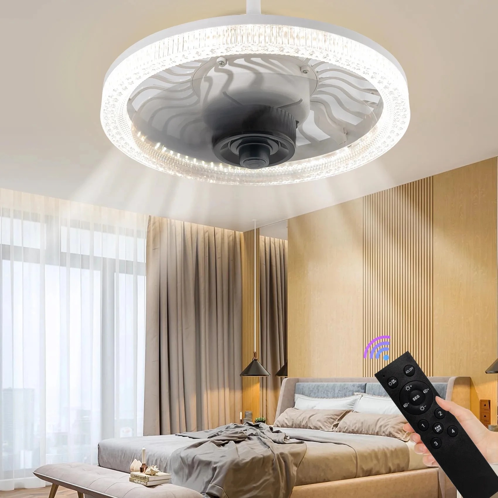 Touch Dimmer Lamp - พัดลมเพดาน LED อัจฉริยะ พร้อมรีโมทคอนโทรล ปรับความสว่างได้ ขั้วหลอดไฟ