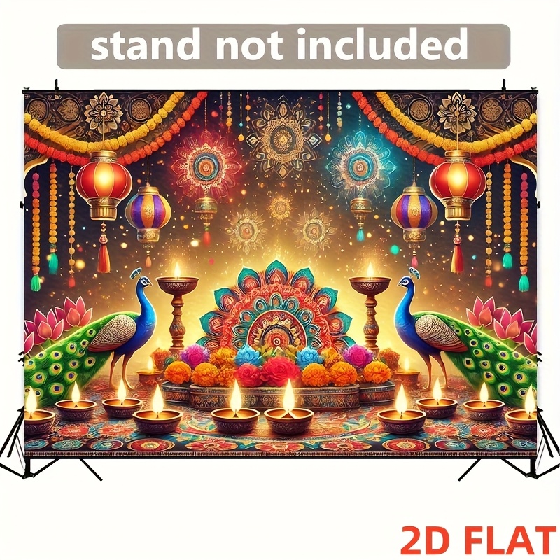 Lighting Decoration For Diwali - ผ้าแขวนผนังลายโคมไฟนกยูงเทศกาลดิวาลี ของตกแต่งเทศกาลอินเดีย ไฟดียา ลายแมนดาลา งานเฉลิมฉลองทางวัฒนธรรม แบบ