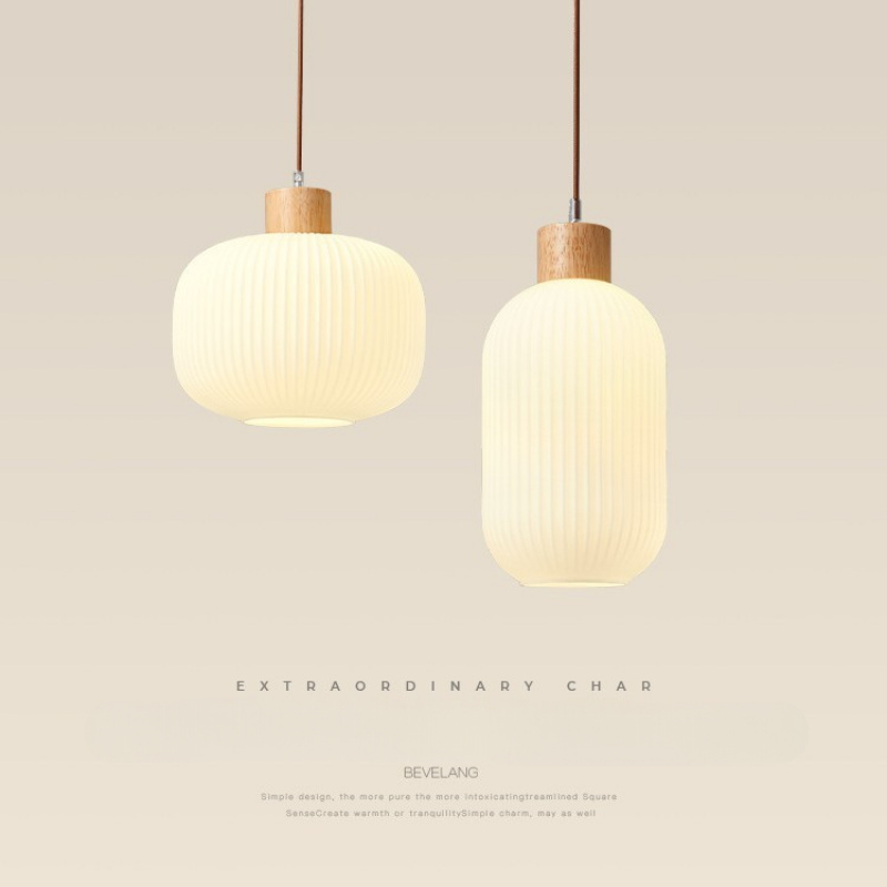 Decor Lighting Fixtures - โคมไฟเพดานแก้วสีขาวสไตล์โมเดิร์น โคมไฟแขวนไม้สำหรับร้านอาหารญี่ปุ่น โคมไฟตกแต่งบ้านสำหรับห้องรับประทานอาหาร ห้องครัว ห้องนั่งเล่น ห้องนอน