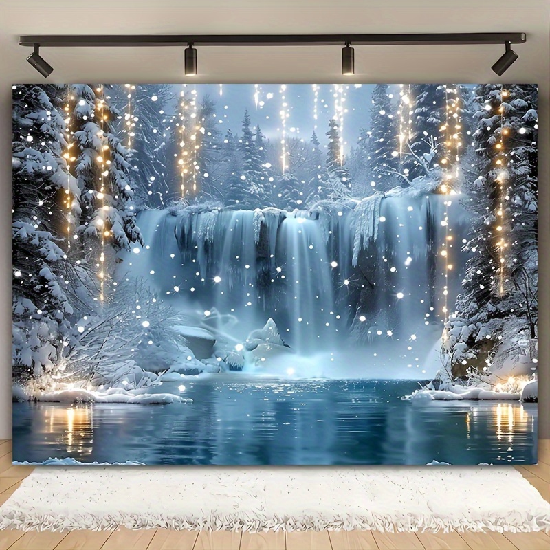 Elements Lighting Decor - ผ้าพื้นหลังแฟนตาซีคริสต์มาส - น้ำตกสีสันสดใสและไฟเลื่อม, ดีไซน์ย้อนยุค, ผ้าโพลีเอสเตอร์, สำหรับตกแต่งภายนอก