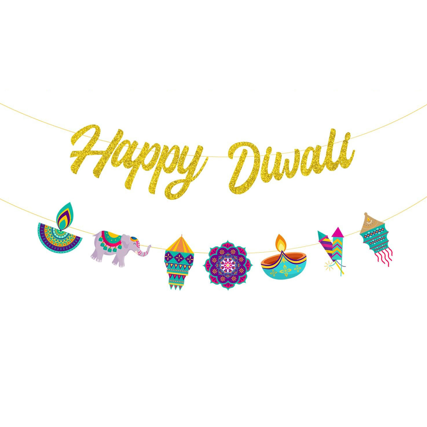 Lighting Decoration For Diwali - Diwali Party ตกแต่ง Happy Diwali Gold