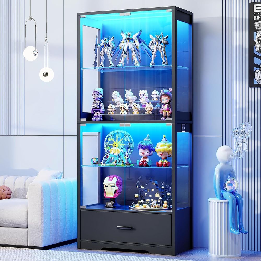 Lighting & Home Decor Studio - ตู้โชว์กระจก 4 ชั้น พร้อมชั้นวางปรับระดับได้, ไฟ 3