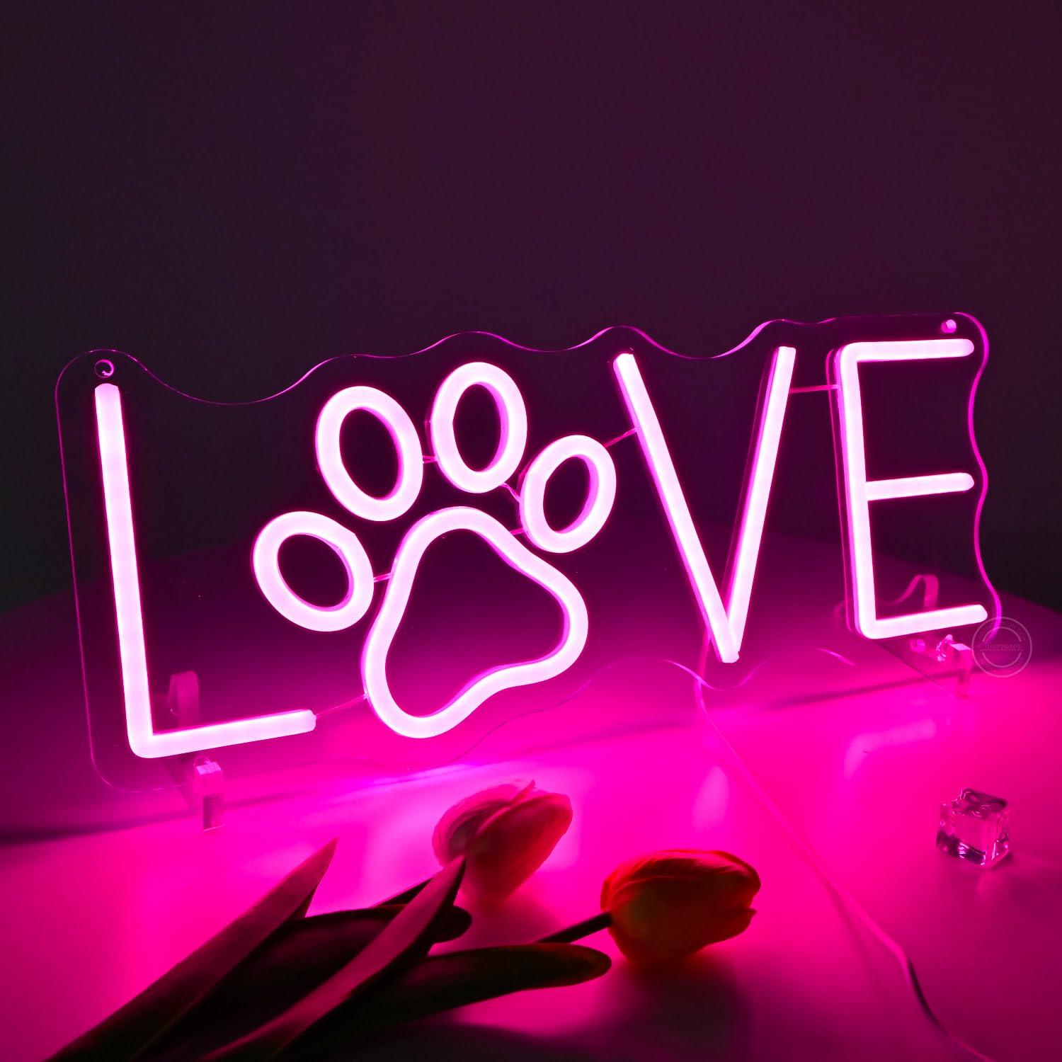 Lighting Decor For Living Room - ป้ายไฟนีออนรูปอุ้งเท้ารัก พร้อมไฟ LED ปรับความสว่างได้ผ่านพอร์ต USB สำหรับตกแต่งห้องสัตว์เลี้ยง