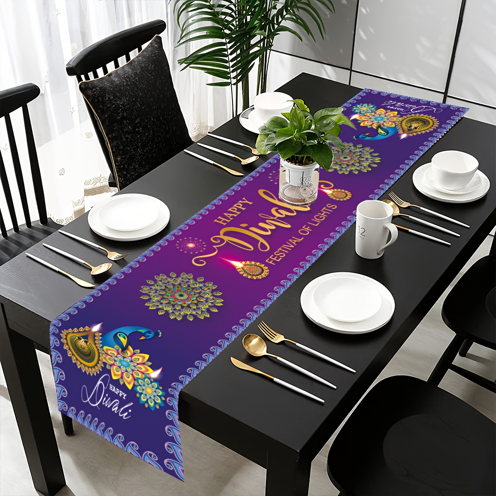 Lighting Decoration For Diwali - ผ้าปูโต๊ะลินินลายไฟประดับสำหรับเทศกาลดิวาลี ตกแต่งงานเลี้ยงวันหยุด ผ้าปูโต๊ะสำหรับห้องครัวและห้องรับประทานอาหาร ตกแต่งดิวาลีที่นำกลับมาใช้ใหม่ได้