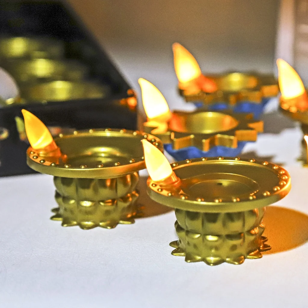 Lighting Decoration For Diwali - โคมไฟเทียนไข LED Diwali จำลองเทียนประดับ Deepavali โคมไฟน้ำมันลอยขนาดเล็กแสงสีชา